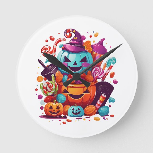 funny halloween pumpkin round clock (Front)