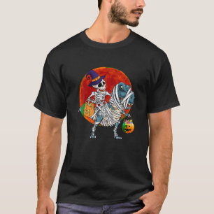 Funny Halloween Pumpkin Skeleton Riding Mummy Dino T-Shirt