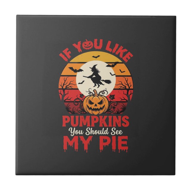 Funny Halloween Pumpkins Pie Design_1 Tile (Front)