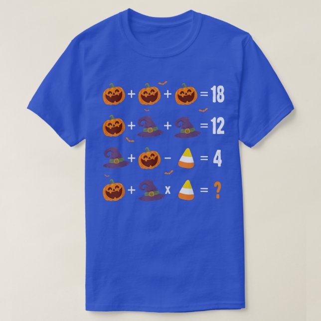 Funny Halloween Quiz  Math Teacher Pumpkin Candy W T-Shirt (Design Front)