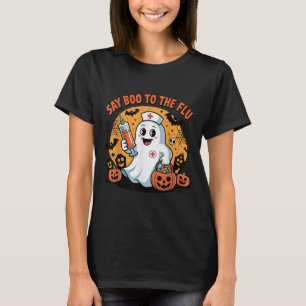 Funny Halloween Quote Say Boo To The Flu Cool Vacc T-Shirt