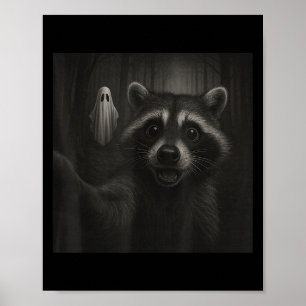 Funny Halloween Raccoon Selfie With Soky Ghost Poster