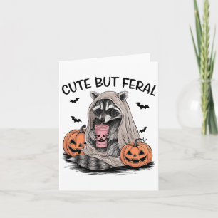 Funny Halloween Raccoon With Pumpkins Bats - Cute  Card