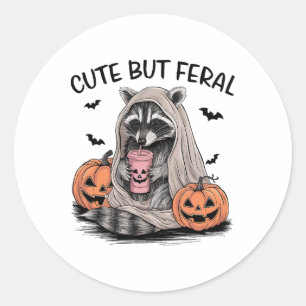 Funny Halloween Raccoon With Pumpkins Bats - Cute  Classic Round Sticker