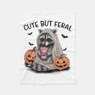 Funny Halloween Raccoon With Pumpkins Bats - Cute Fleece Blanket