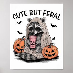 Funny Halloween Raccoon With Pumpkins Ts - Cute Bu Poster