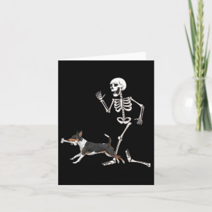Funny Halloween Rat Terrier And Skeleton  Card