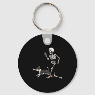 Funny Halloween Rat Terrier And Skeleton  Keychain