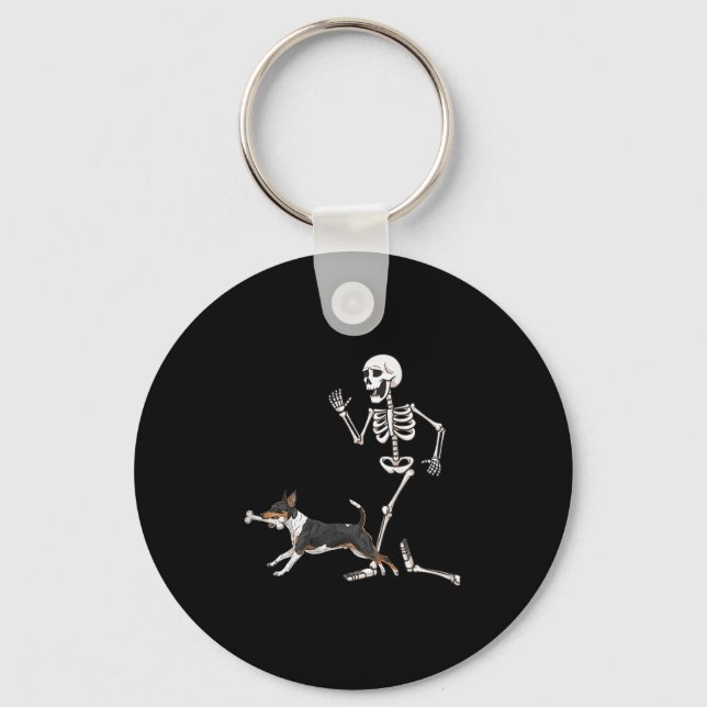 Funny Halloween Rat Terrier And Skeleton  Keychain (Front)