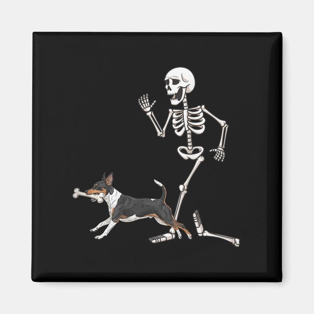 Funny Halloween Rat Terrier And Skeleton  Magnet (Front)