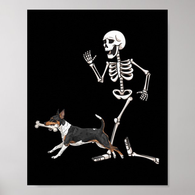 Funny Halloween Rat Terrier And Skeleton  Poster (Front)