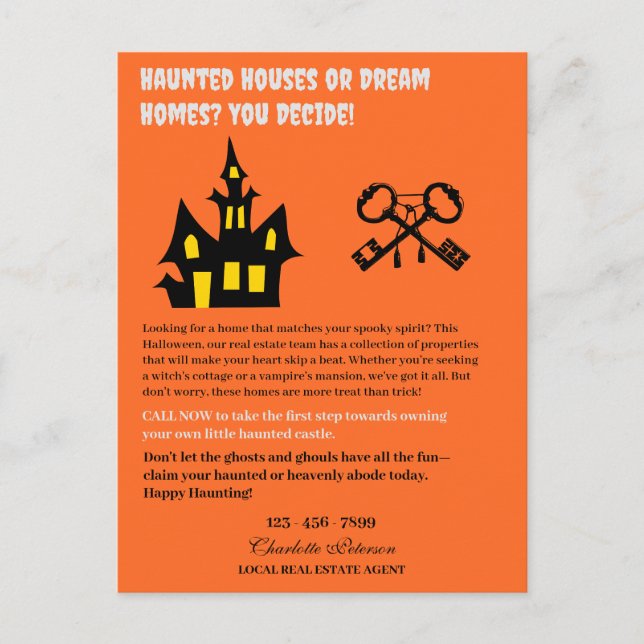 Funny Halloween Real Estate Holiday Postcard (Front)