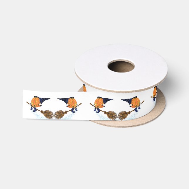 Funny Halloween Ribbon Flying Witch Pumpkin Satin Ribbon (Spool)