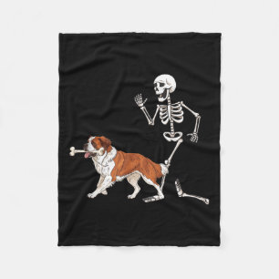 Funny Halloween Saint Bernard And Skeleton Fleece Blanket
