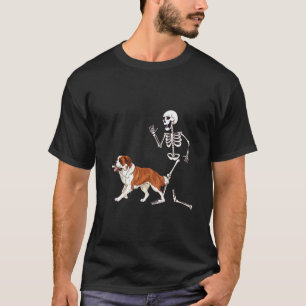 Funny Halloween Saint Bernard and Skeleton T-Shirt