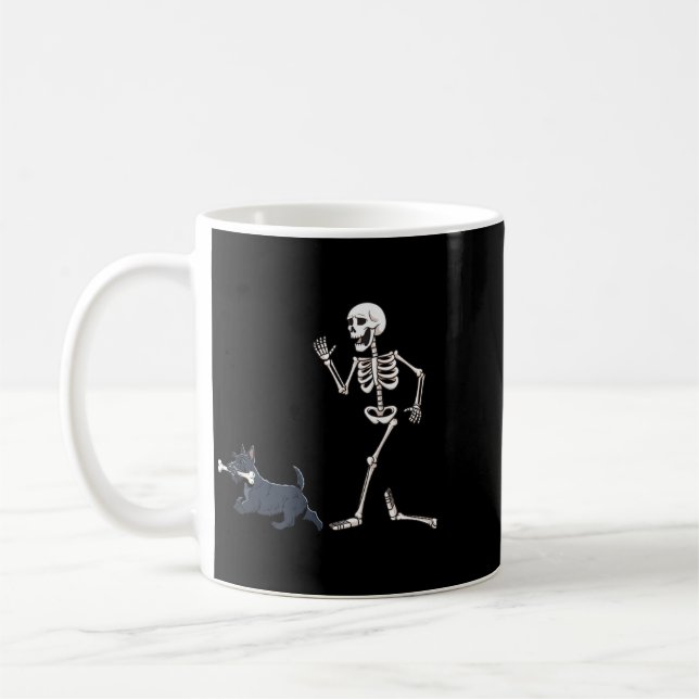 Funny Halloween Scottish Terrier And Skeleton Coffee Mug (Left)