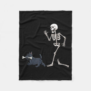 Funny Halloween Scottish Terrier And Skeleton Fleece Blanket