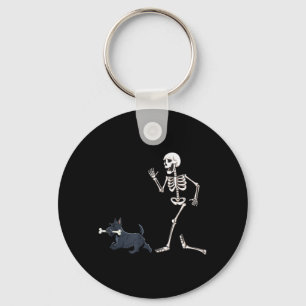 Funny Halloween Scottish Terrier And Skeleton Keychain