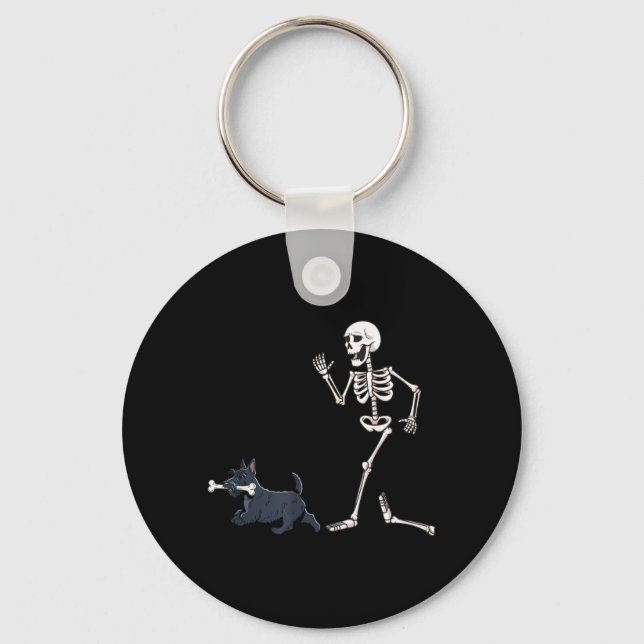 Funny Halloween Scottish Terrier And Skeleton Keychain (Front)