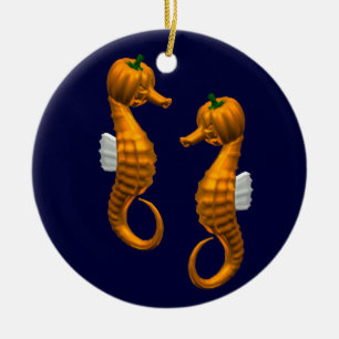 Funny Halloween Seahorses Ceramic Ornament