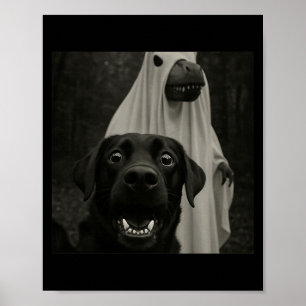 Funny Halloween Selfie Black Lab With Spooky T-Rex Poster