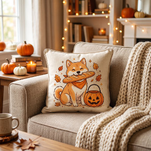 Funny Halloween Shiba Inu Dog Baguette Bread Pillo Throw Pillow