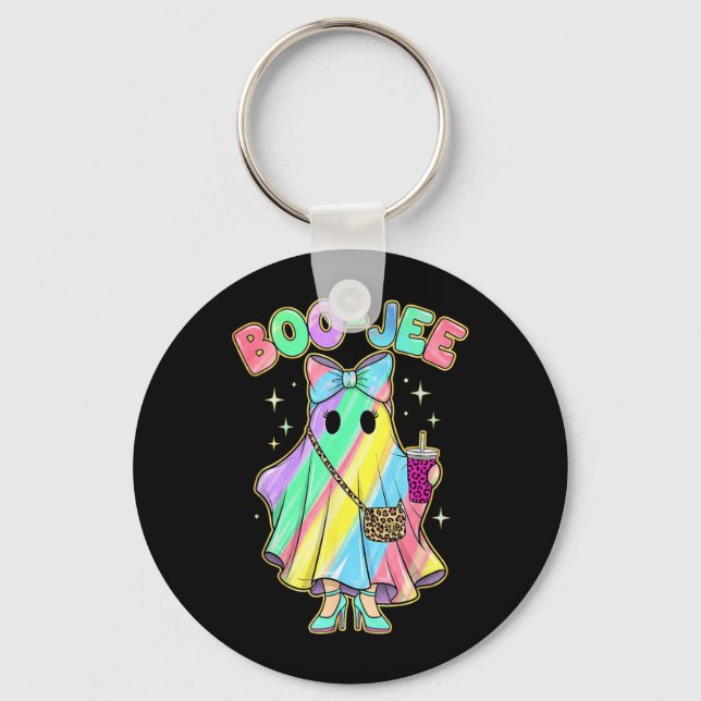 Funny Halloween Shirt Cute Boo-JEE Rainbow Ghost Keychain (Front)