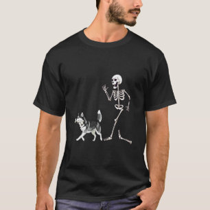 Funny Halloween Siberian Husky and Skeleton T-Shirt