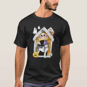 Funny Halloween Siberian Husky Dog Witch Haunted H T-Shirt