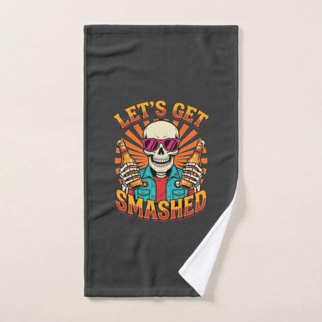 Funny Halloween Skeleton Beer Smashed Design_1 Hand Towel (Hand Towel)
