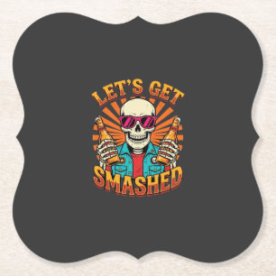 Funny Halloween Skeleton Beer Smashed Design_1 Paper Coaster