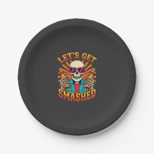 Funny Halloween Skeleton Beer Smashed Design_1 Paper Plate