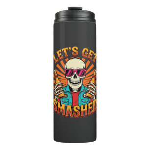 Funny Halloween Skeleton Beer Smashed Design_1 Thermal Tumbler