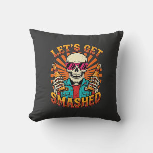 Funny Halloween Skeleton Beer Smashed Design_1 Throw Pillow
