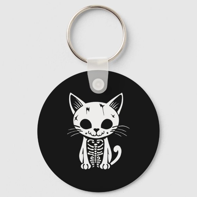 Funny Halloween Skeleton Cat Kitty Costume Skull C Keychain (Front)