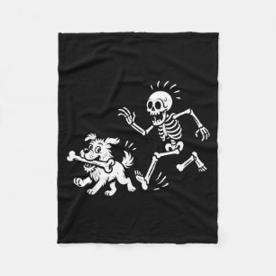 Funny Halloween Skeleton Chasing Dog Spooky Season Fleece Blanket