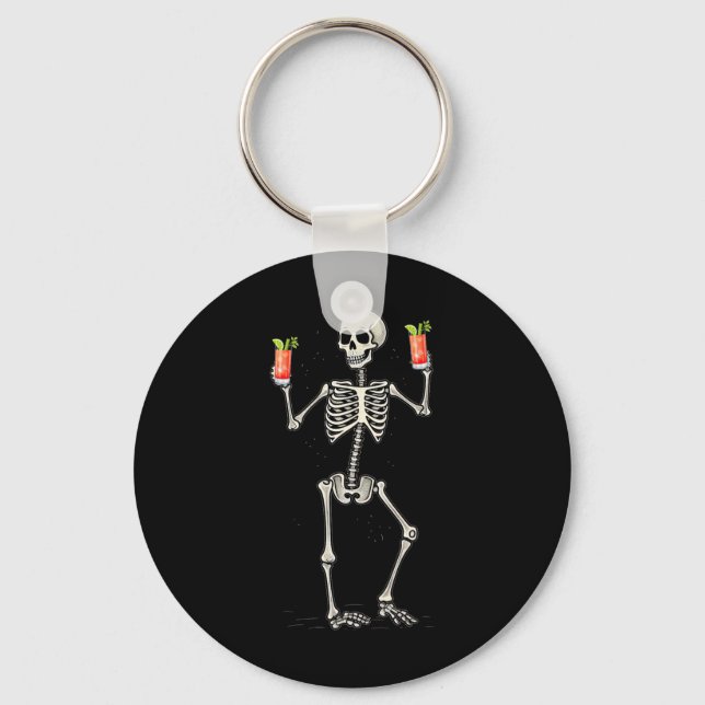 Funny Halloween Skeleton Drinking Bloody Mary Tail Keychain (Front)