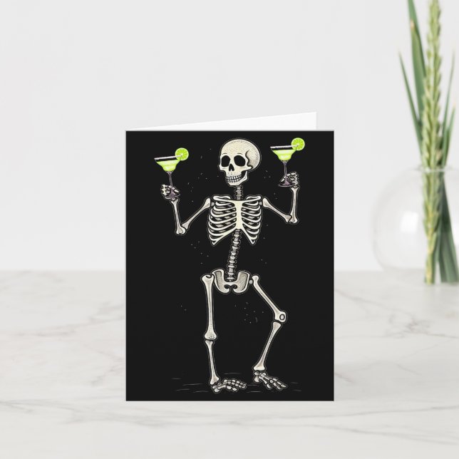 Funny Halloween Skeleton Drinking Margarita Tail  Card (Front)