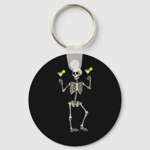 Funny Halloween Skeleton Drinking Margarita Tail Keychain