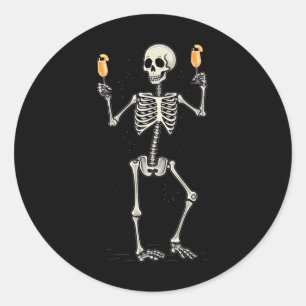 Funny Halloween Skeleton Drinking Peach Bellini Ta Classic Round Sticker