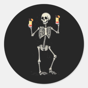 Funny Halloween Skeleton Drinking Tequila Sunrise  Classic Round Sticker