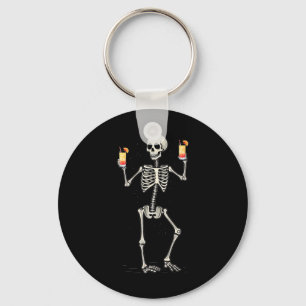 Funny Halloween Skeleton Drinking Tequila Sunrise Keychain