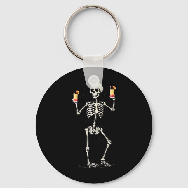 Funny Halloween Skeleton Drinking Tequila Sunrise  Keychain (Front)