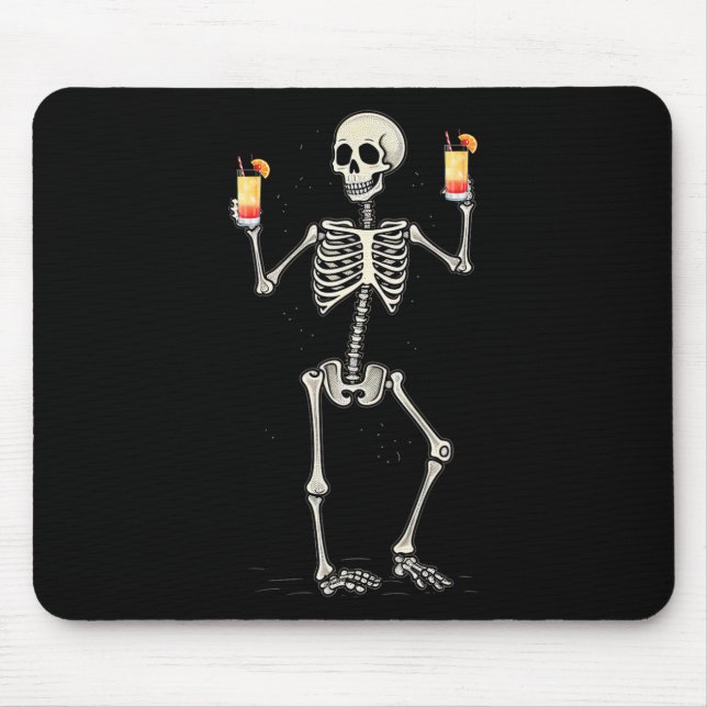 Funny Halloween Skeleton Drinking Tequila Sunrise  Mouse Pad (Front)