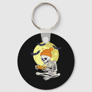 Funny Halloween Skeleton Gamer Video Games Boys Keychain