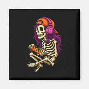 Funny Halloween Skeleton Gamer Video Gaming Girls  Magnet
