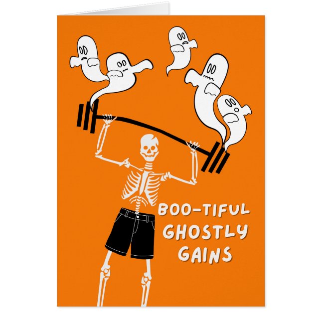 Funny Halloween Skeleton Ghostly Gains Barbell (Front)