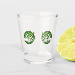 Funny Halloween Skeleton Hands Holding Melons Shot Glass