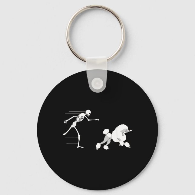 Funny Halloween Skeleton Leg Poodle Keychain (Front)
