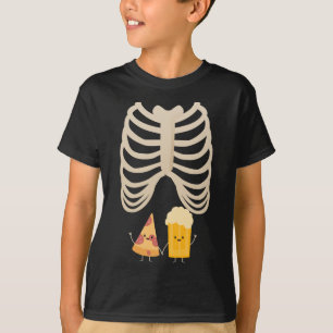Funny Halloween Skeleton Pregnancy Pizza & Beer X- T-Shirt